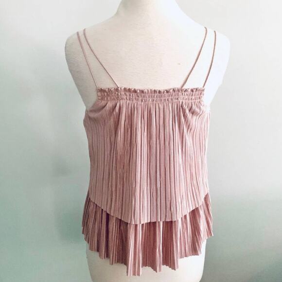 ANTHROPOLOGIE GIANNI BINI Blush Rose Pink Pleated Ruffle Drop Tank Top Blouse XS - Picture 9 of 11